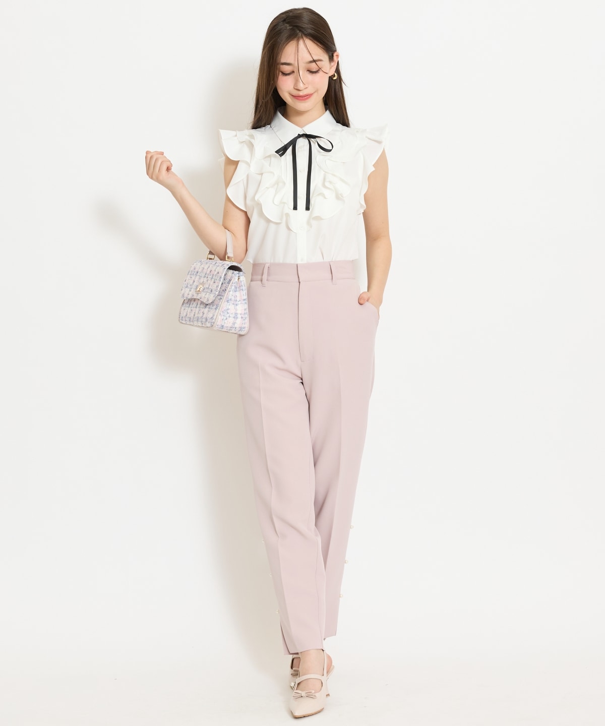 パールデザインテーパードパンツ