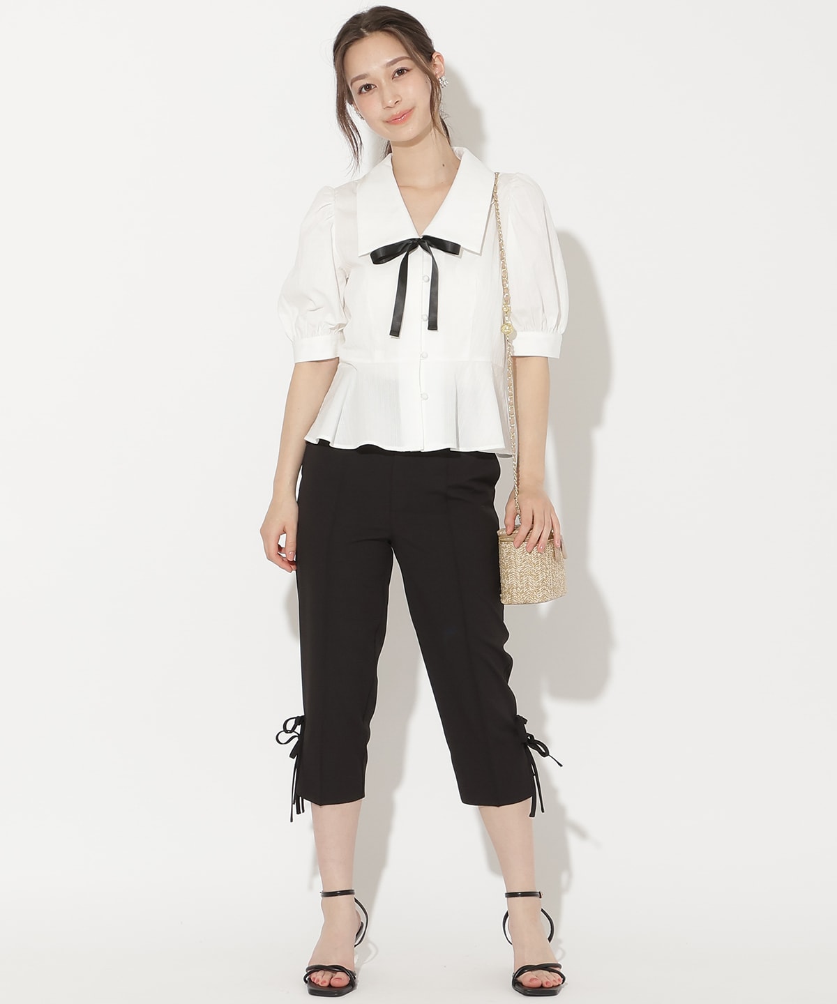 サイドリボンクロップドパンツ