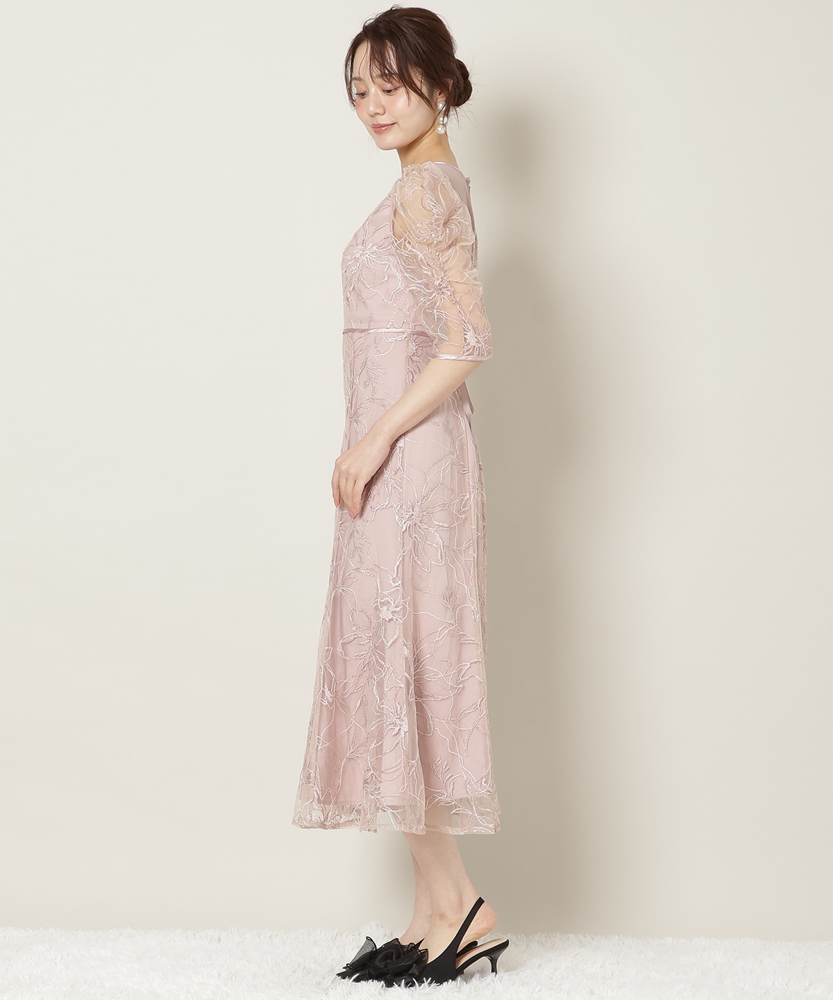 刺繍レースアシンメトリーマーメイドワンピース