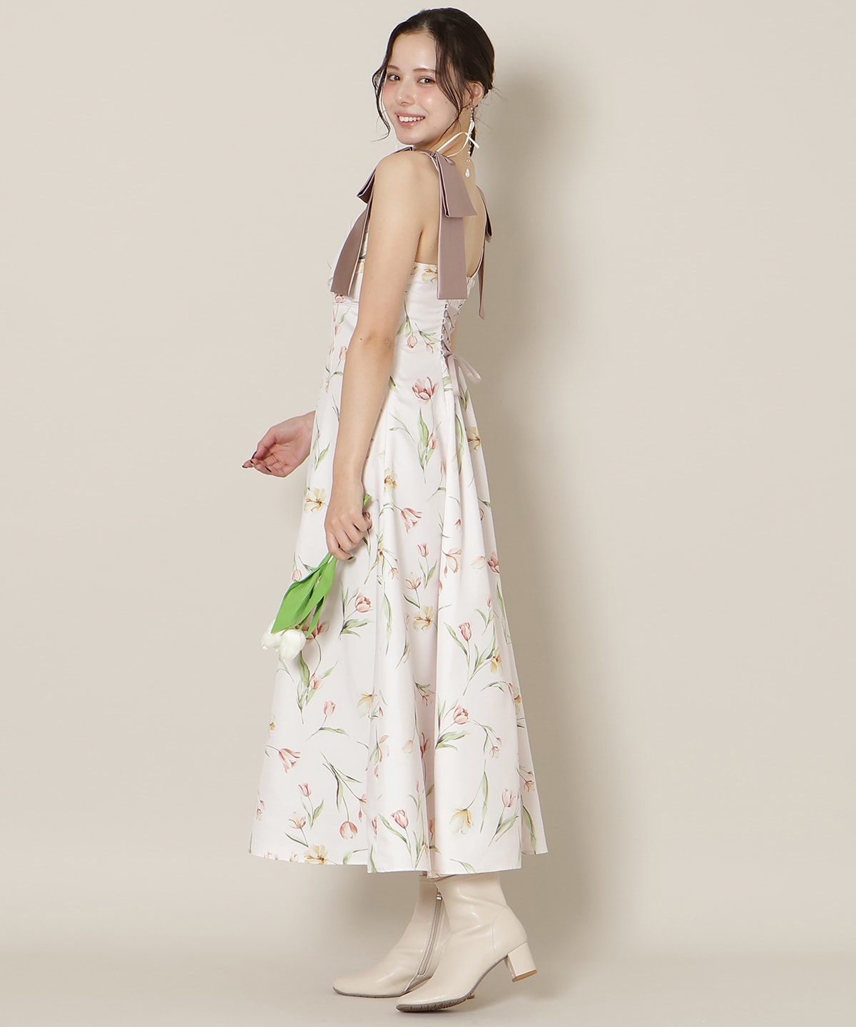 【1/14(wed)18時先行予約開始 】リボンショルダーチューリップフレアワンピース