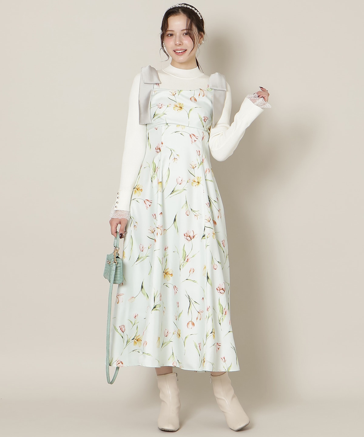 【1/14(wed)18時先行予約開始 】リボンショルダーチューリップフレアワンピース