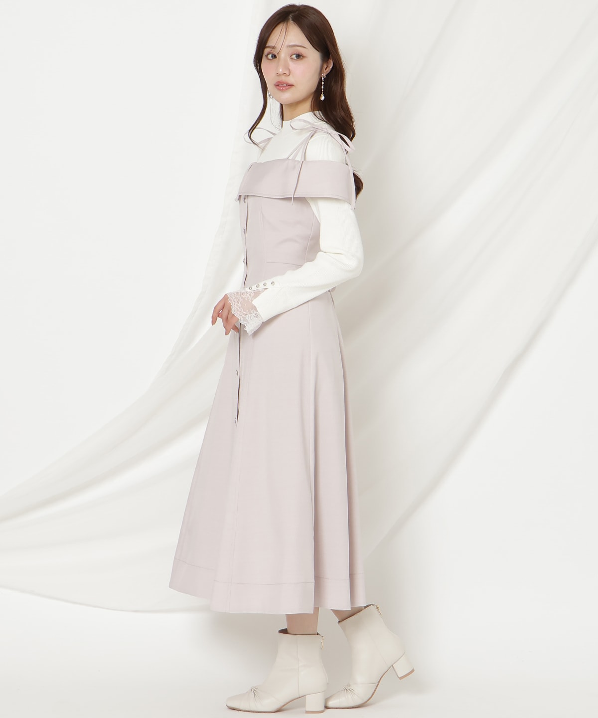 リボンストラップオフショルキャミワンピース