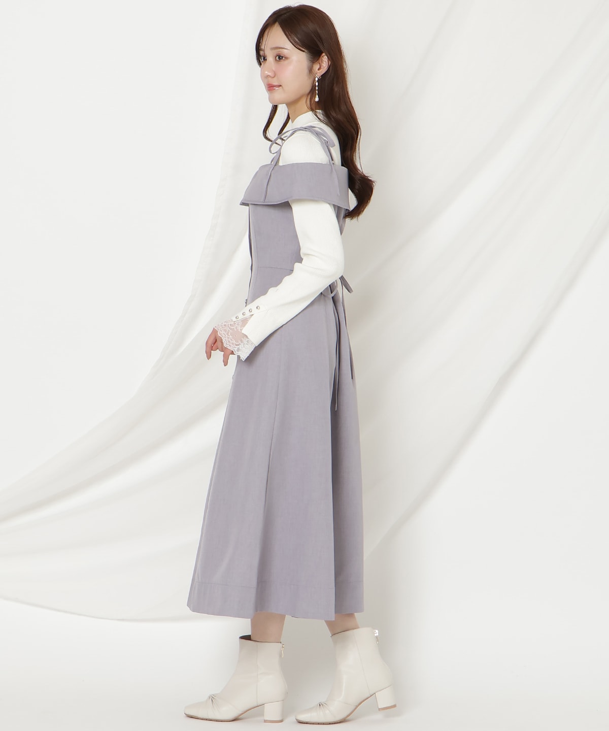 リボンストラップオフショルキャミワンピース