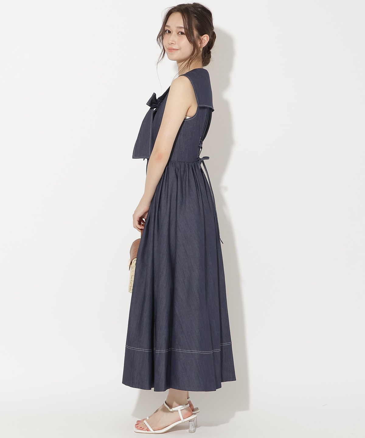 セーラーカラーノースリーブシャツワンピース