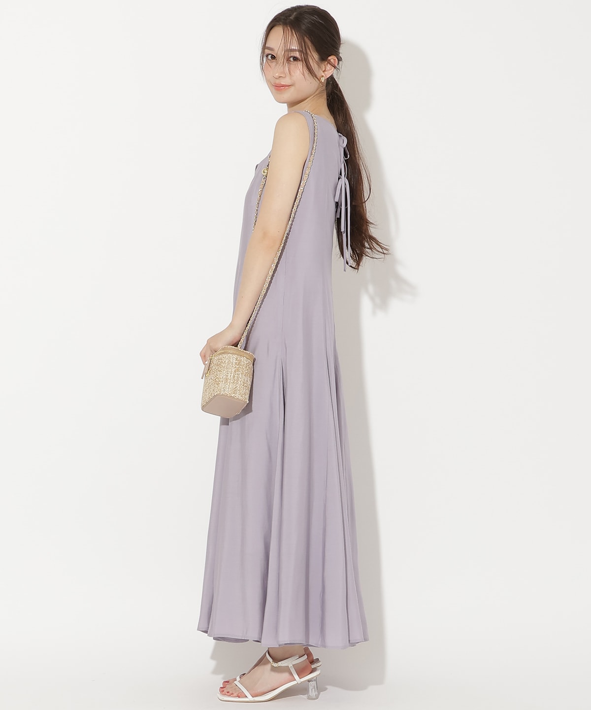 バックリボンノースリーブAラインワンピース