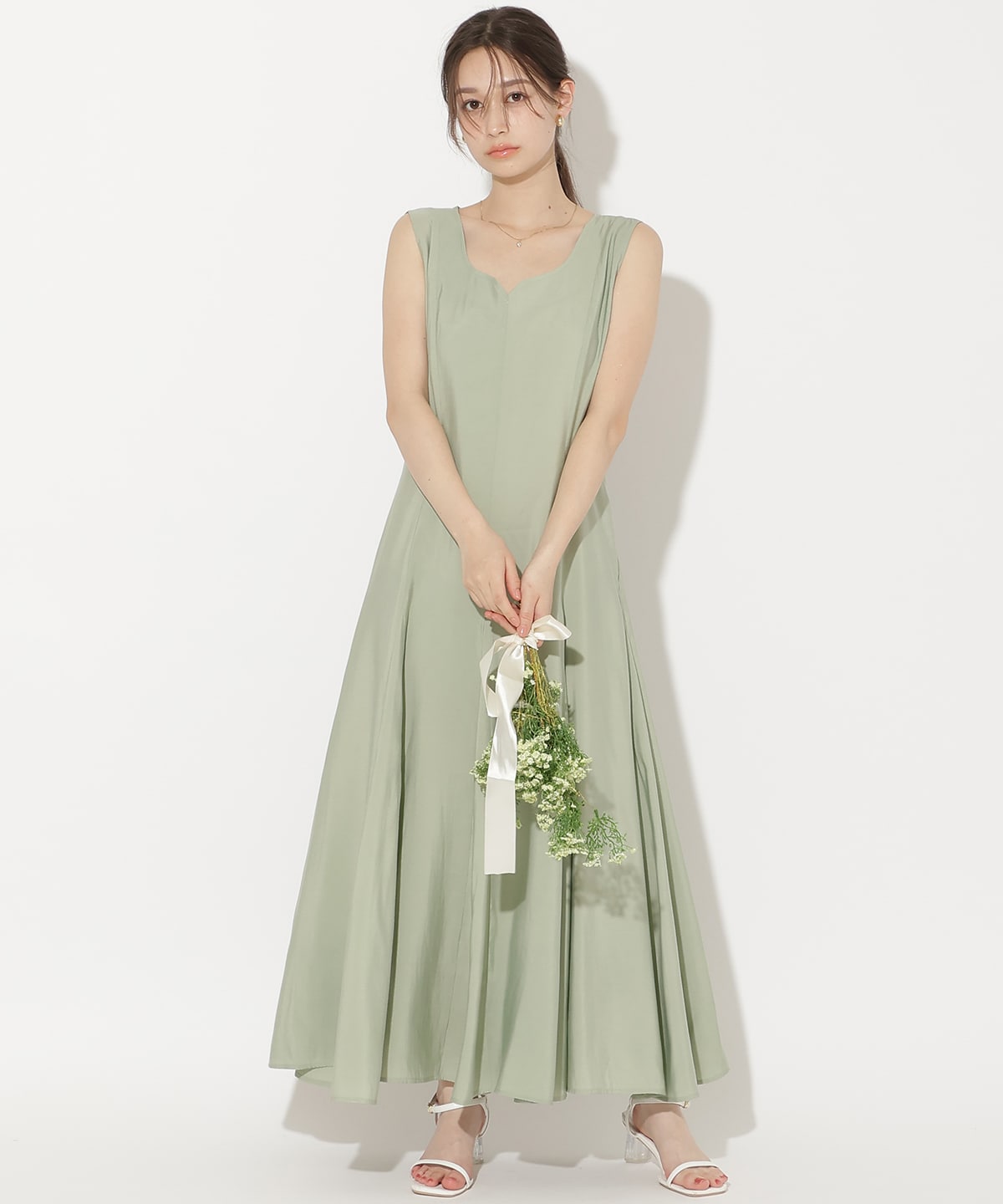 バックリボンノースリーブAラインワンピース