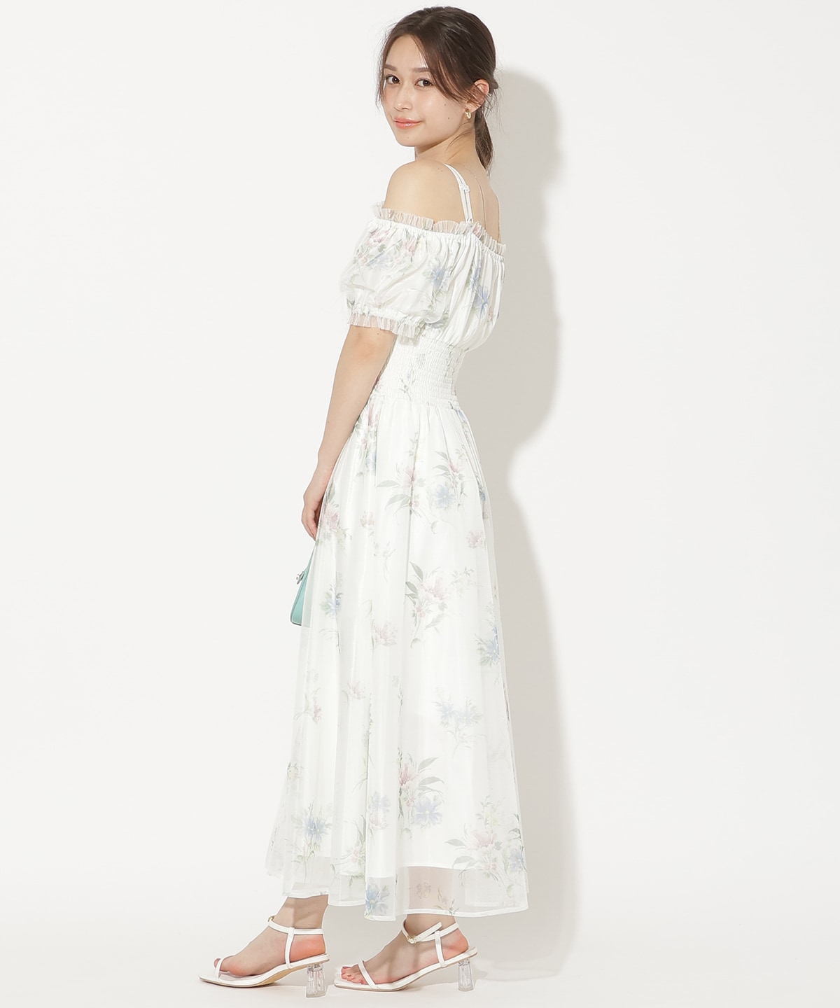 フラワーメッシュオフショルワンピース