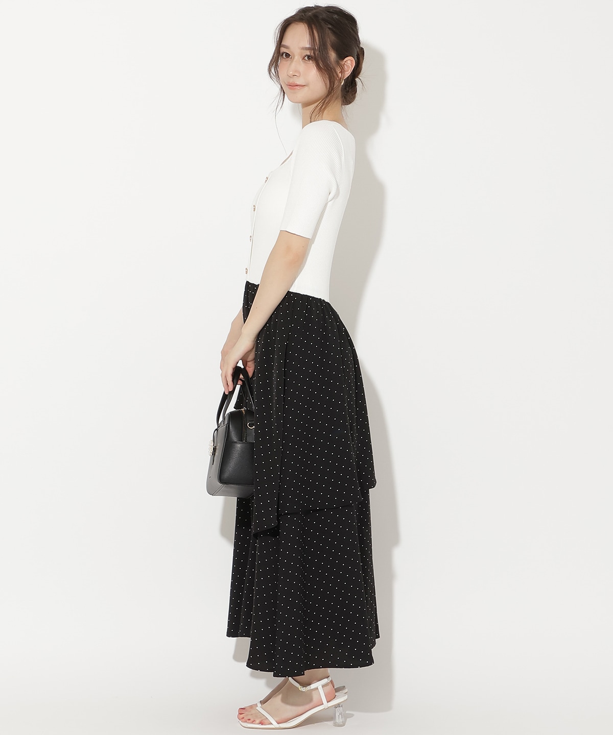 アシメティアードニットコンビワンピース