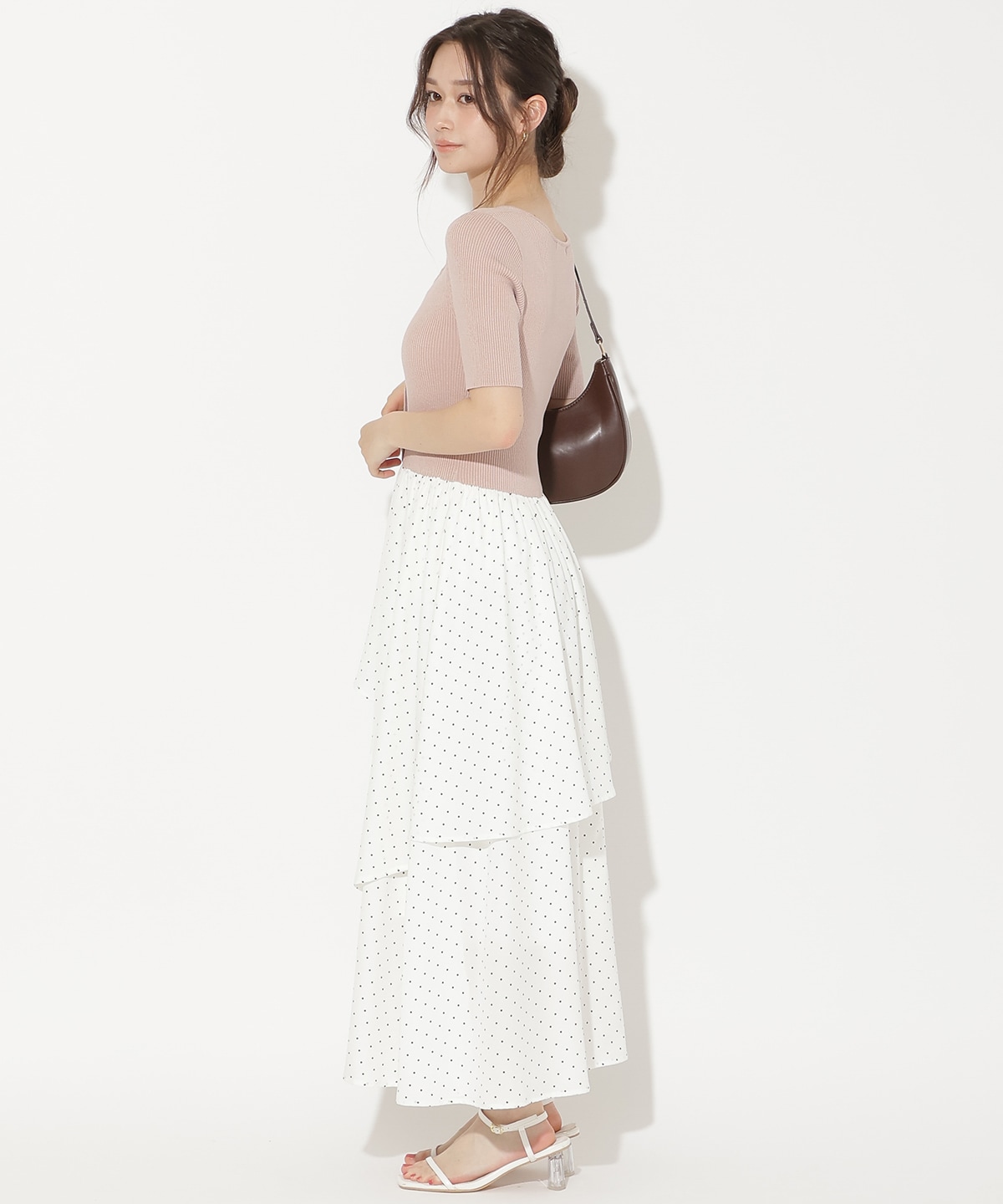 アシメティアードニットコンビワンピース