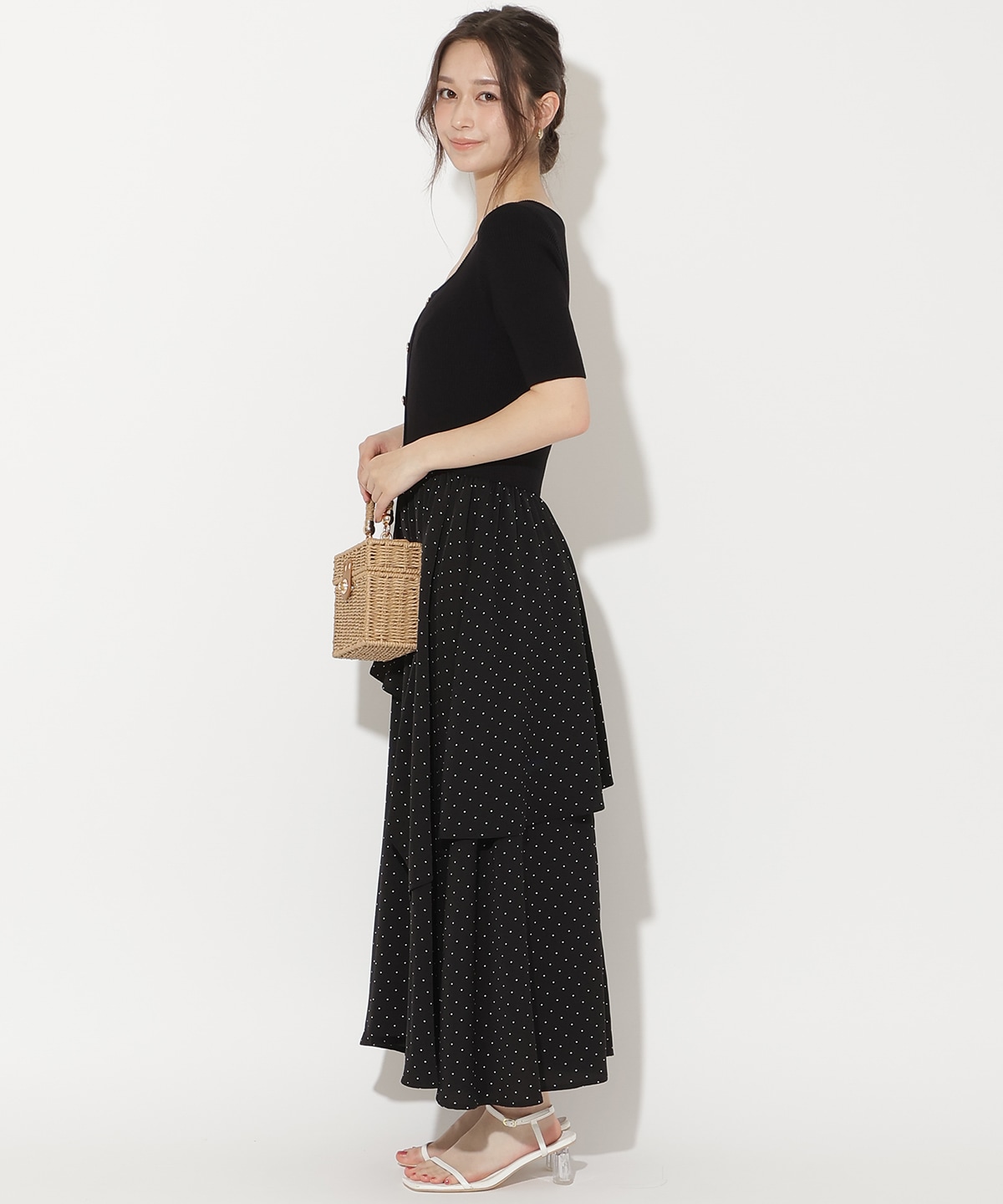 アシメティアードニットコンビワンピース