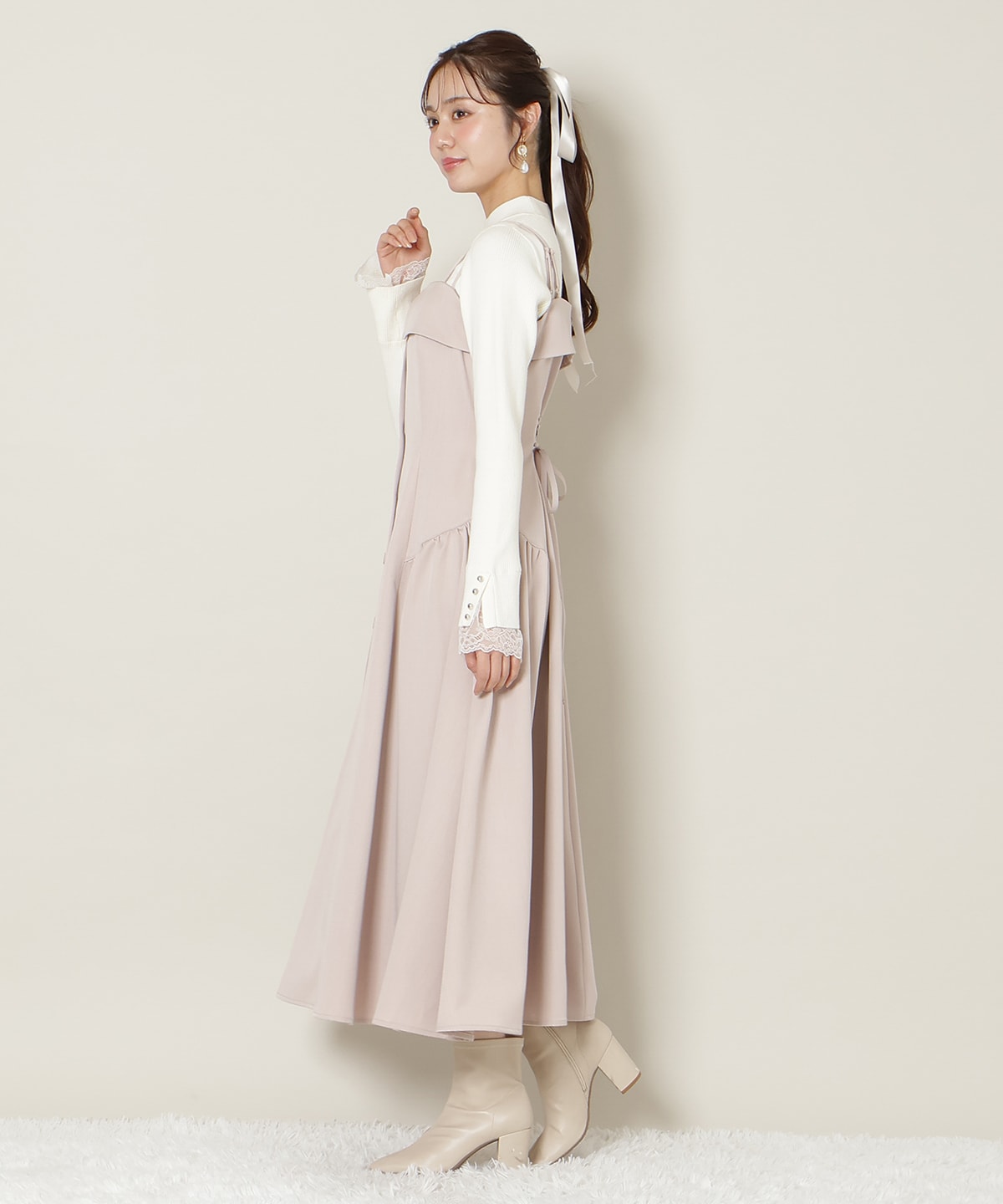 ギャザー切替ストラップキャミワンピース