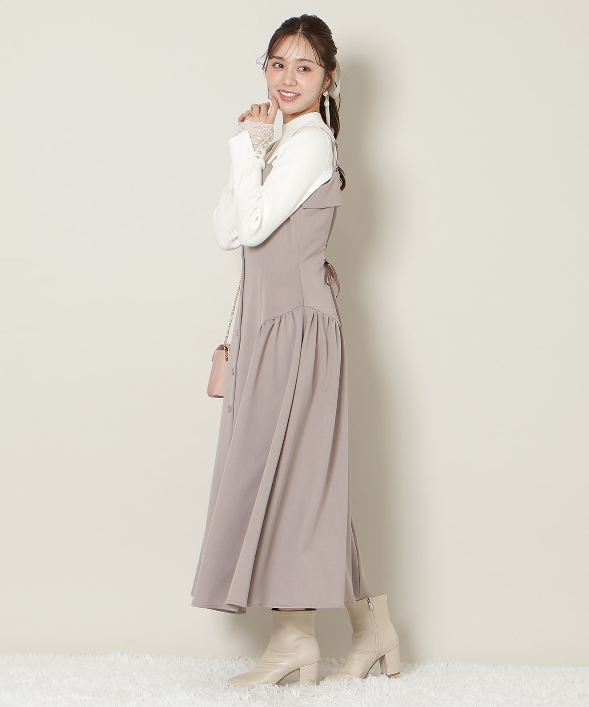 ギャザー切替ストラップキャミワンピース