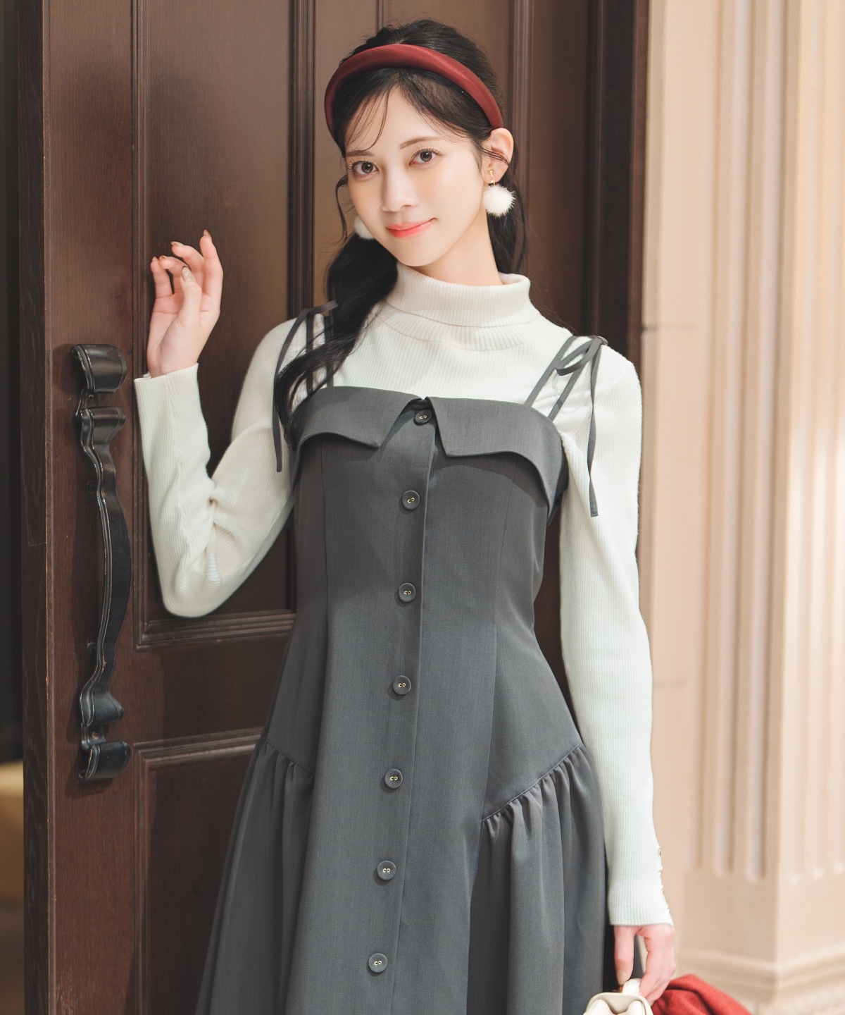 ギャザー切替ストラップキャミワンピース