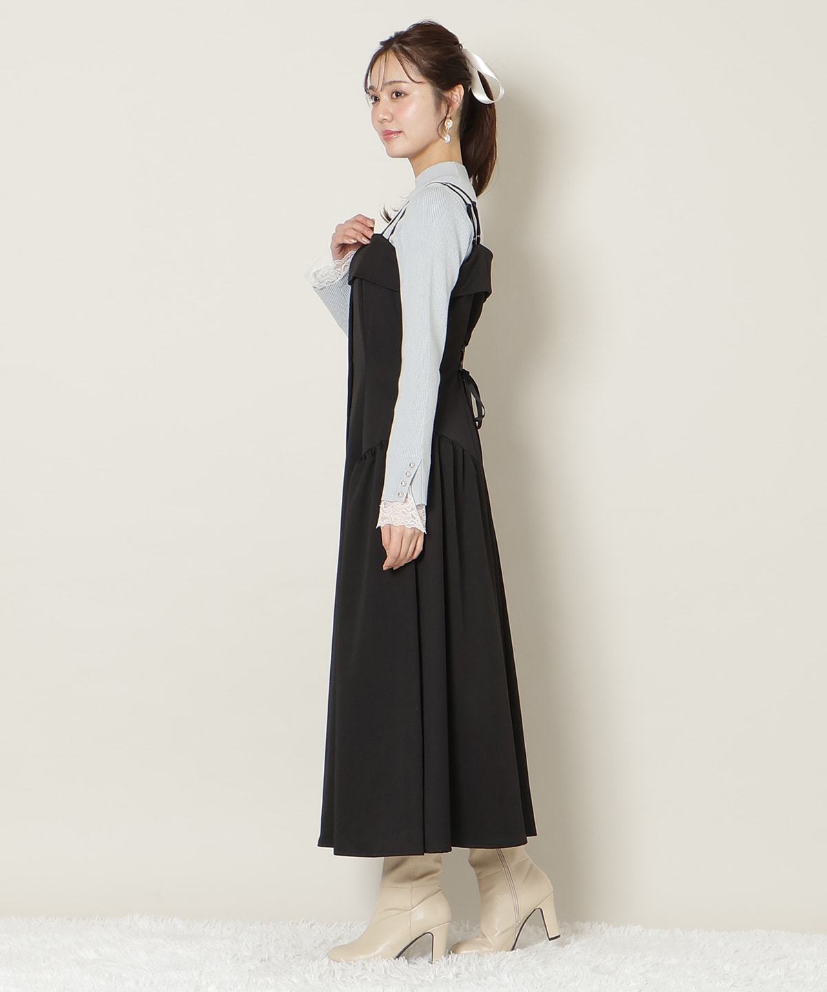 ギャザー切替ストラップキャミワンピース