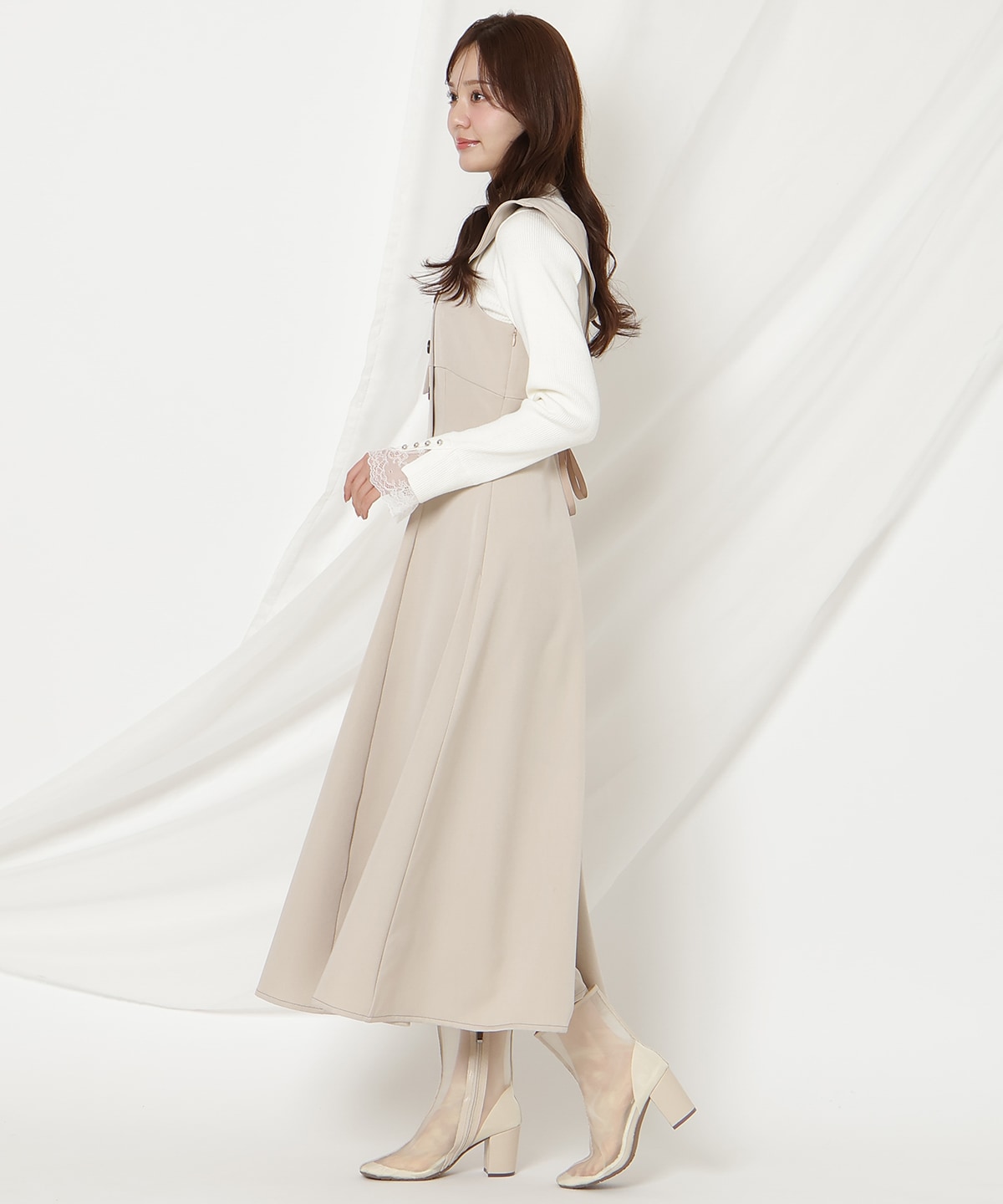 アシンメトリーリボンショルダーワンピース