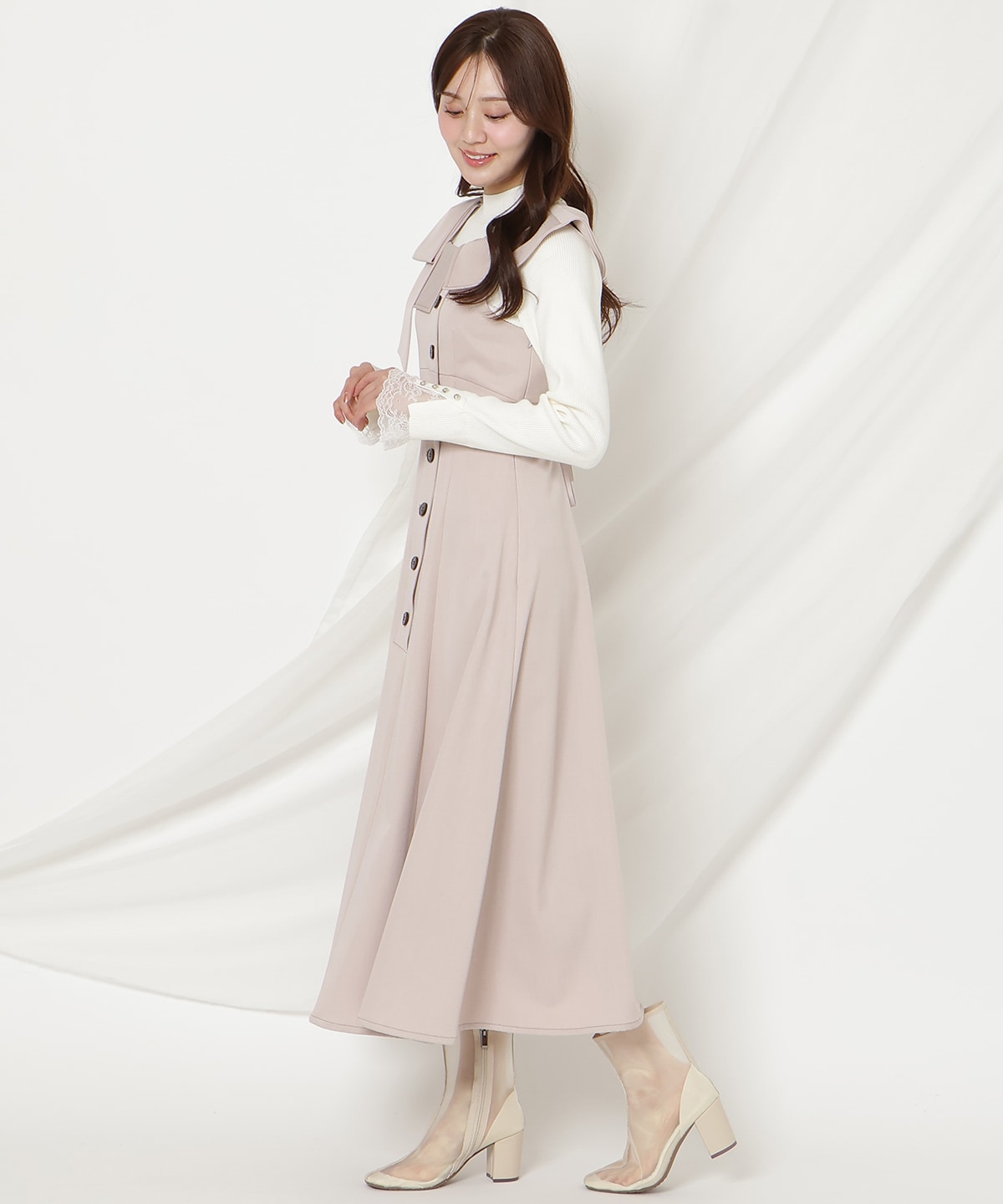 アシンメトリーリボンショルダーワンピース