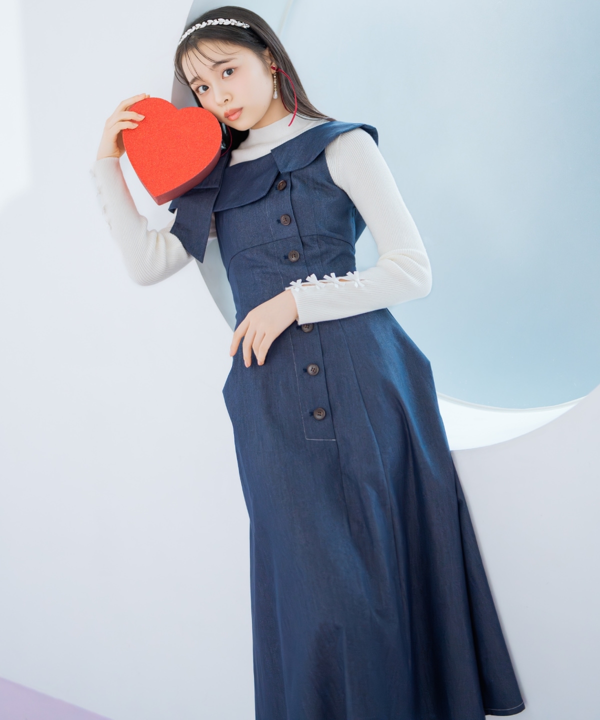 アシンメトリーリボンショルダーワンピース