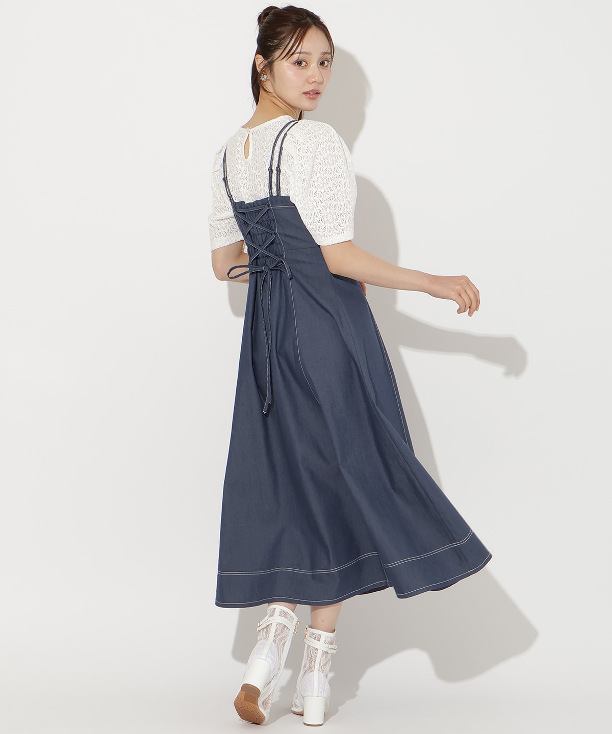 ステッチデザインフレアキャミワンピース