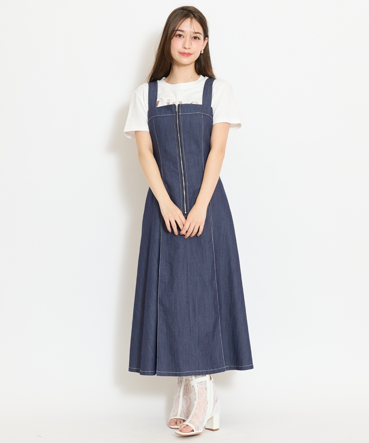 ステッチデザインフロントZIPワンピース