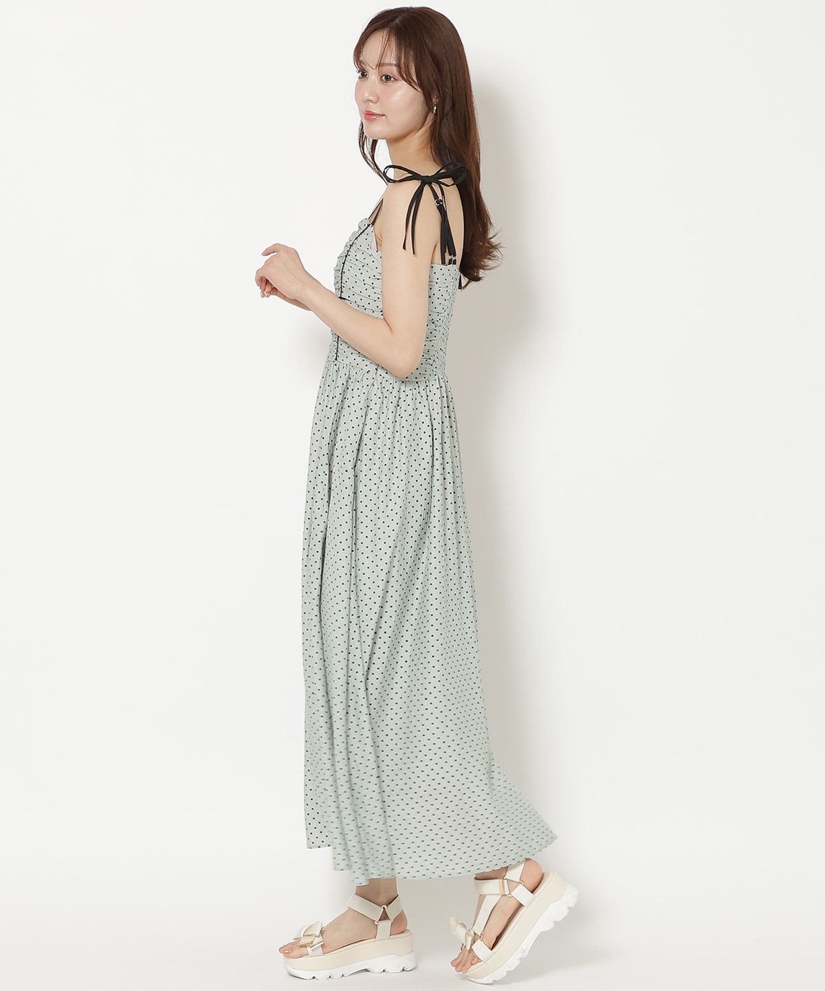 【7/16(thu)10時発売】リボンショルダーギャザーキャミワンピース