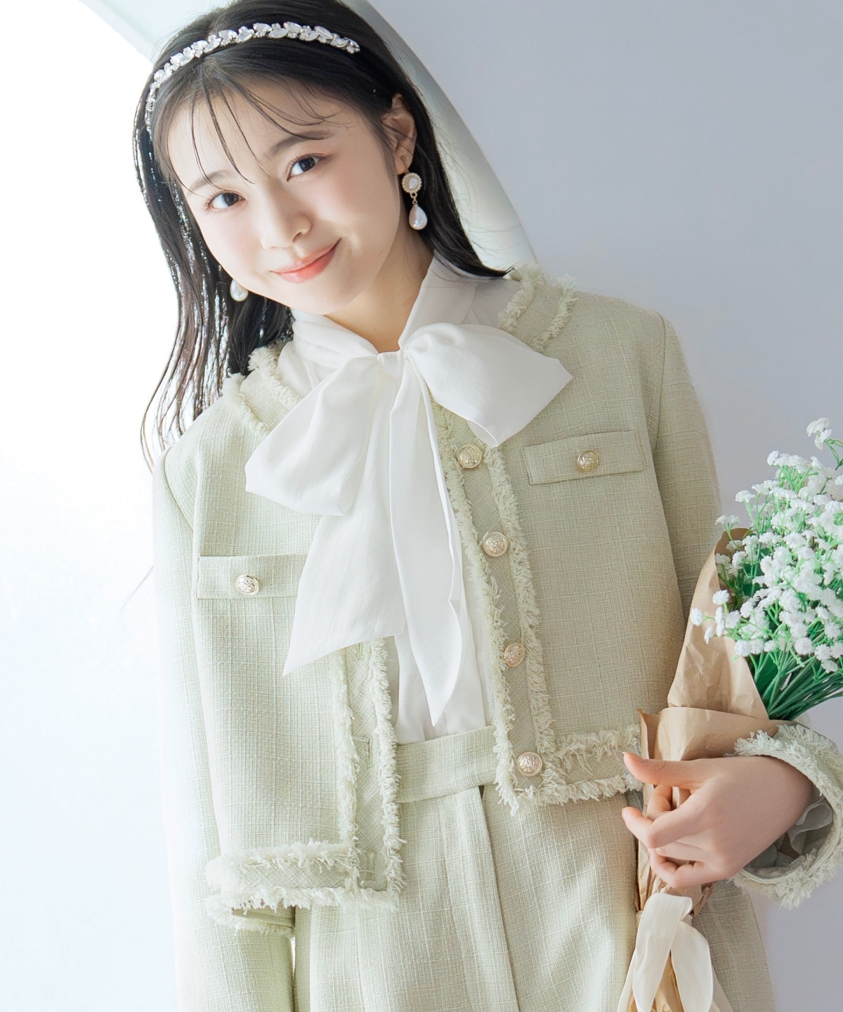 ノーカラーフリンジツイードジャケット