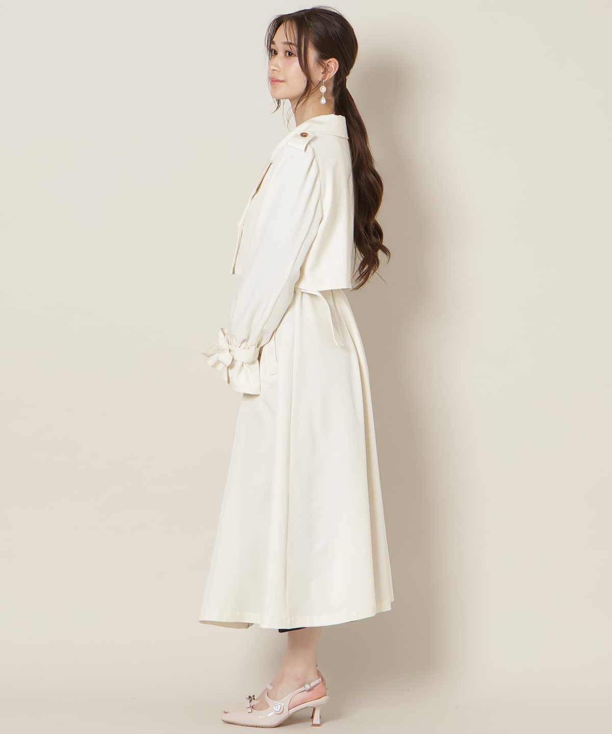 リボンスリーブ3WAYトレンチコート【ショートトレンチ×ジレワンピース】