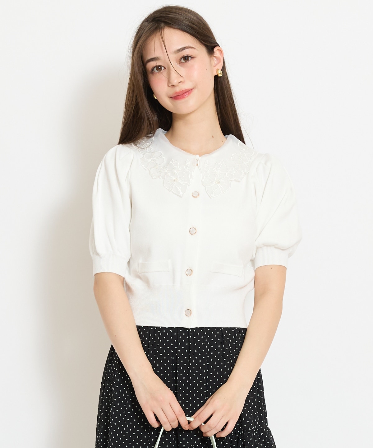 シアーレースカラーカーディガン