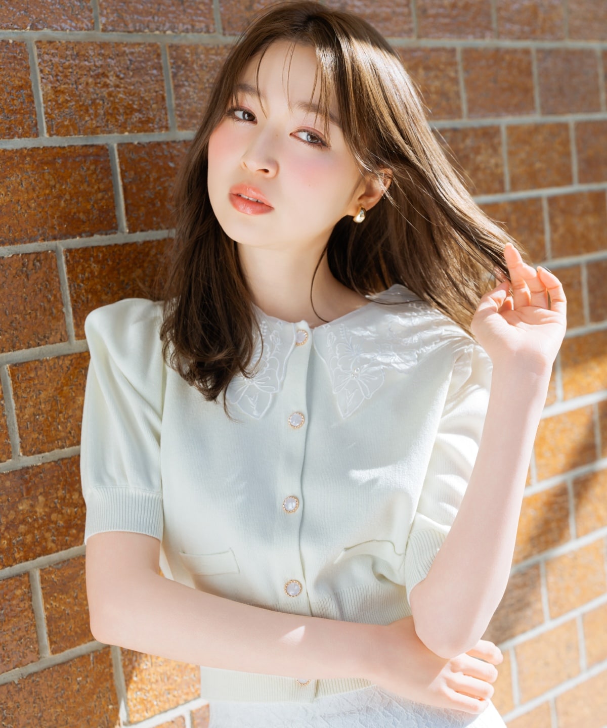 シアーレースカラーカーディガン