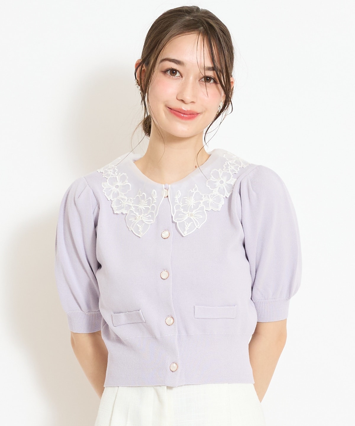 シアーレースカラーカーディガン