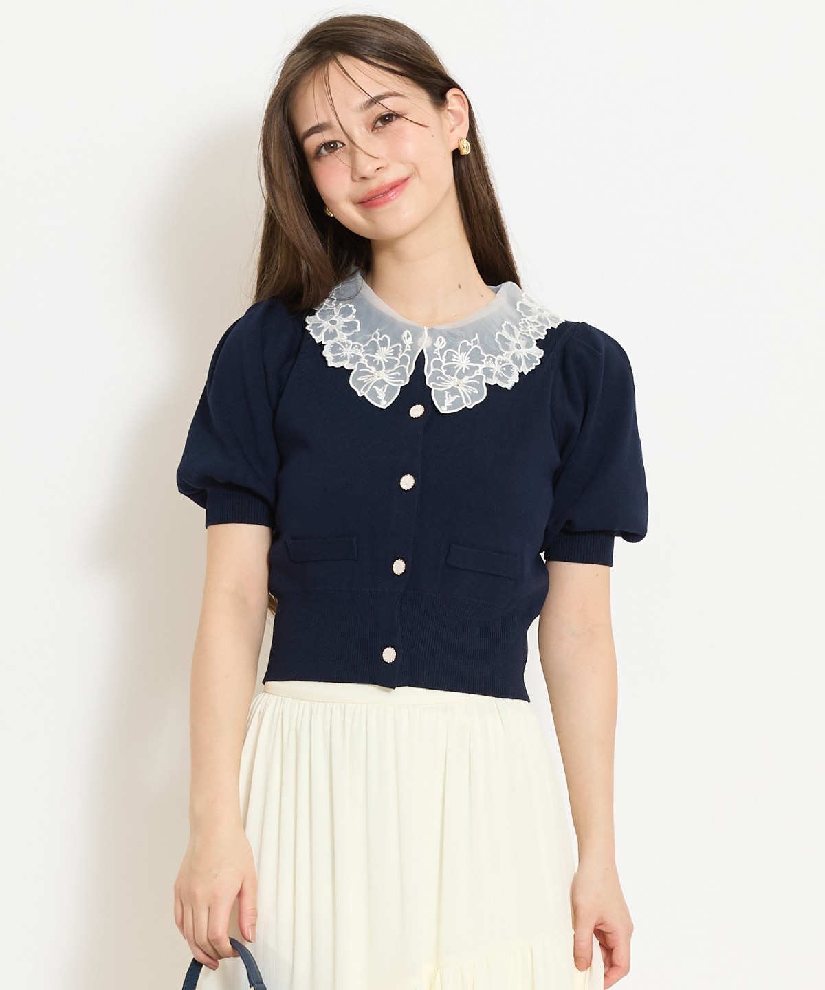 シアーレースカラーカーディガン