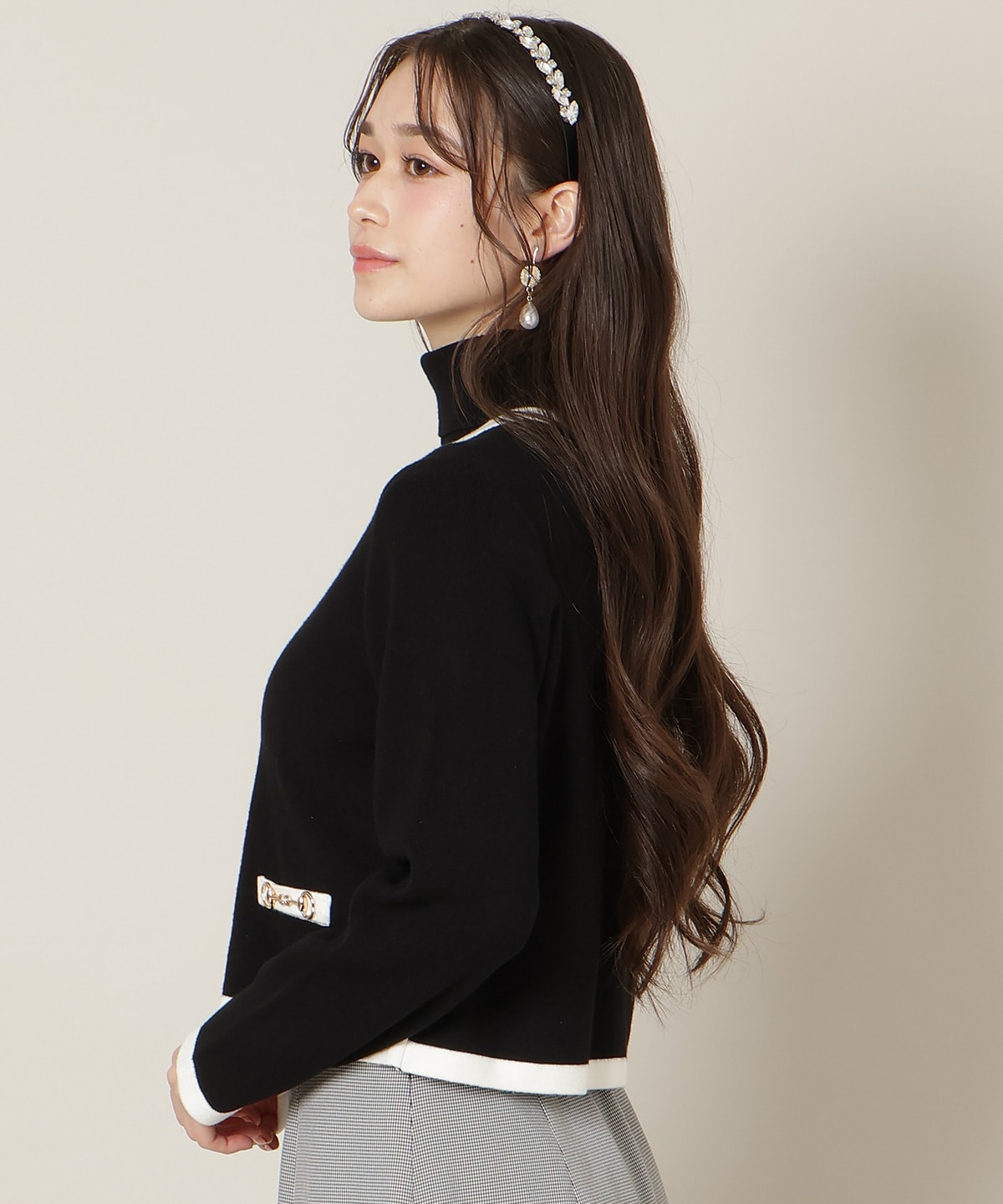 バイカラーアンサンブル【ハイネックトップス×カーディガンセット】