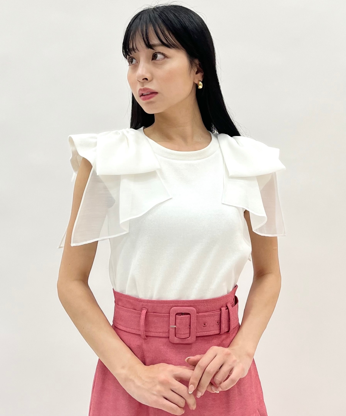 ショルダーリボンカットトップス
