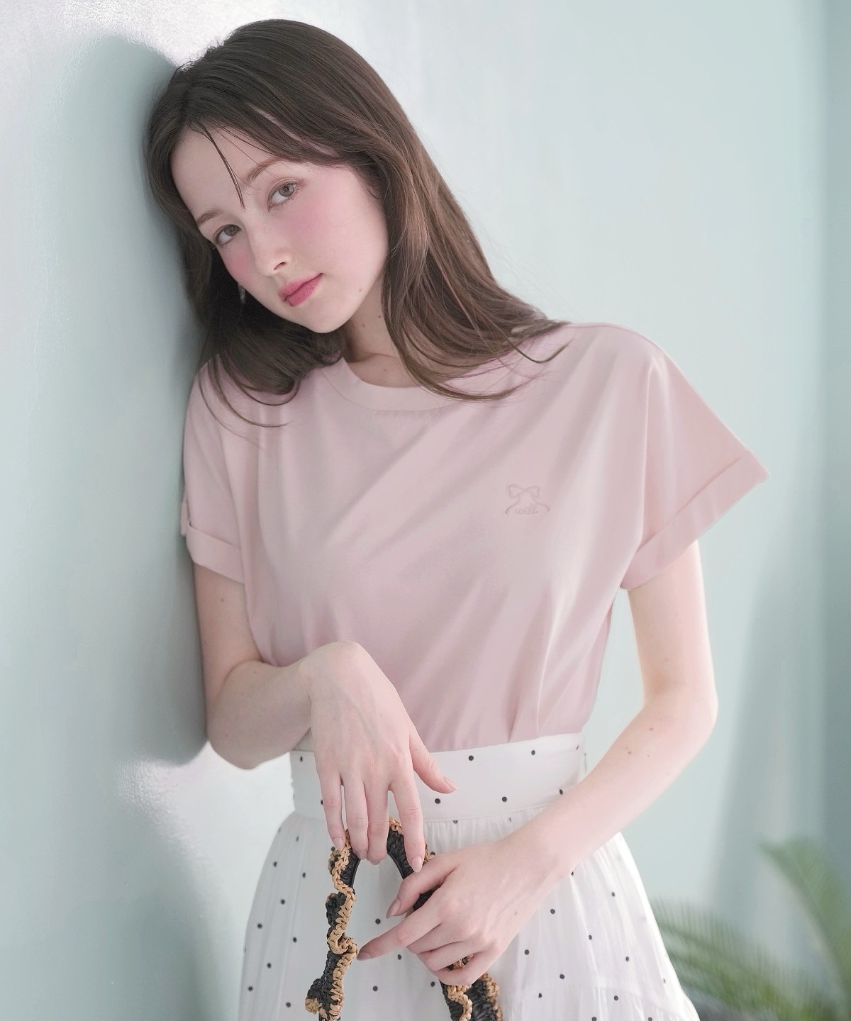 ロゴ刺繍ターンバックスリーブTシャツ