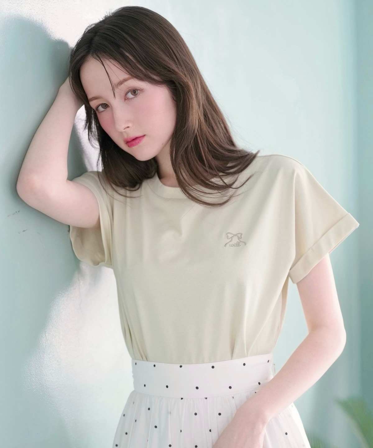 ロゴ刺繍ターンバックスリーブTシャツ