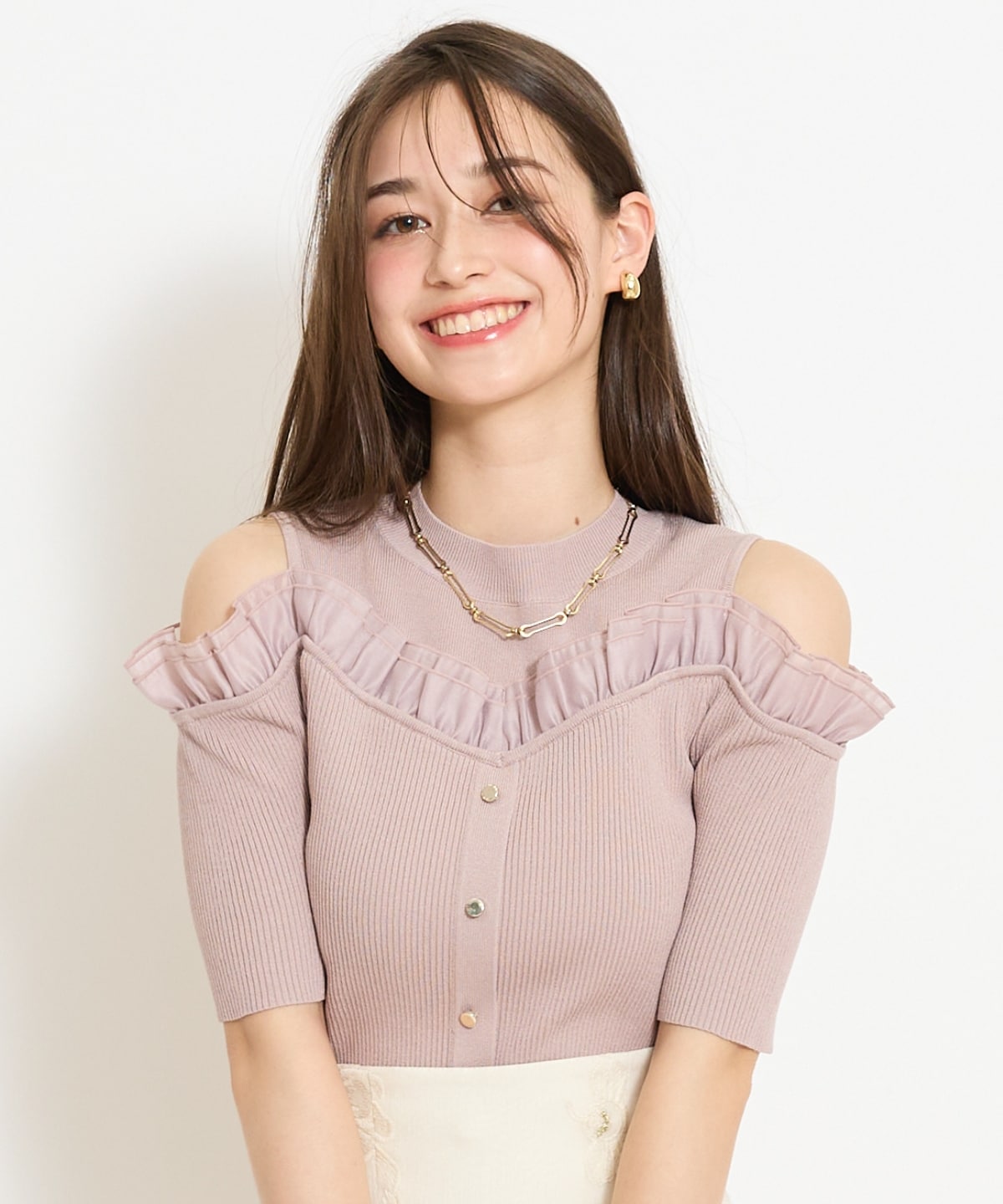 フリルレイヤードリブニット