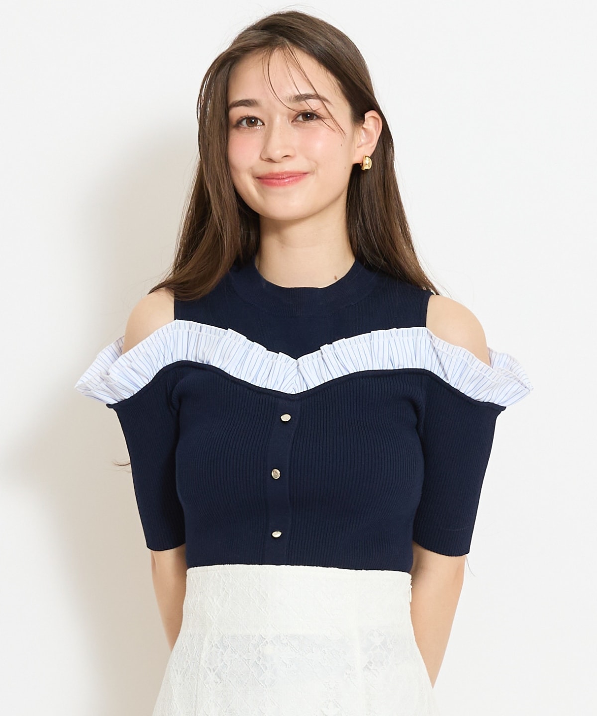 フリルレイヤードリブニット