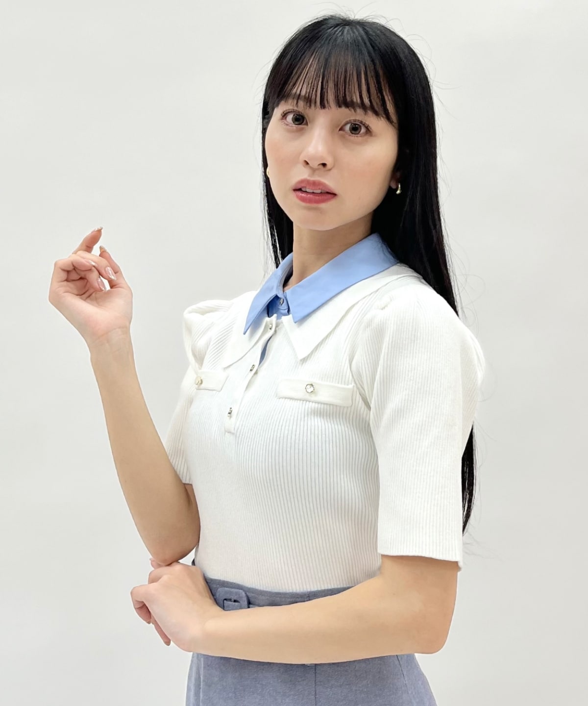 レイヤードカラーリブニット