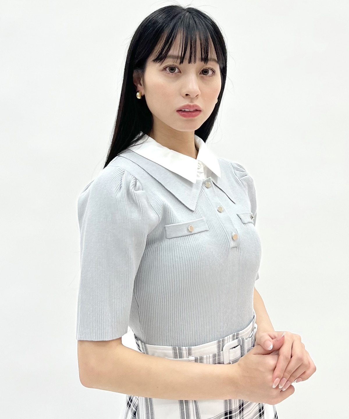 レイヤードカラーリブニット