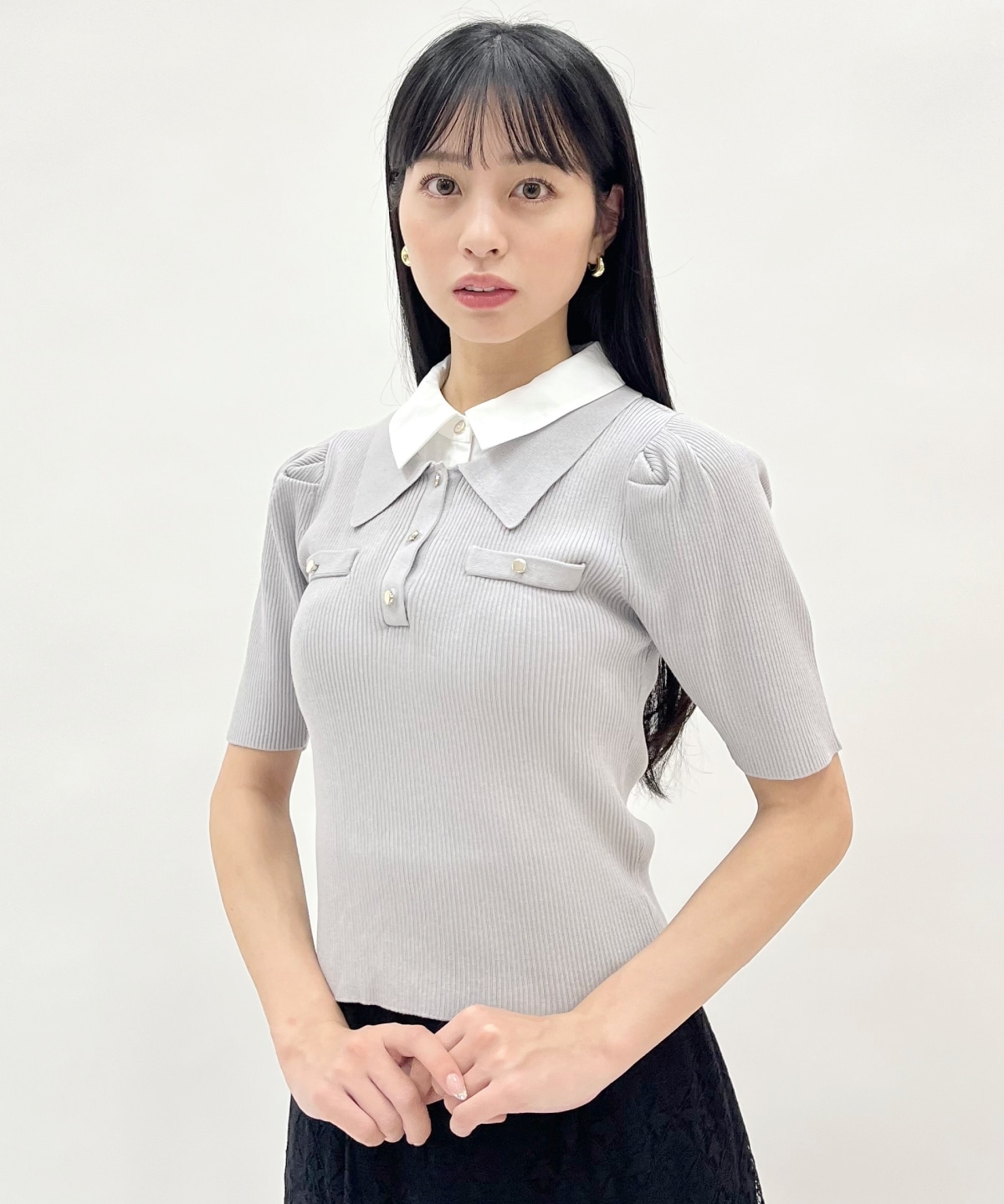 レイヤードカラーリブニット