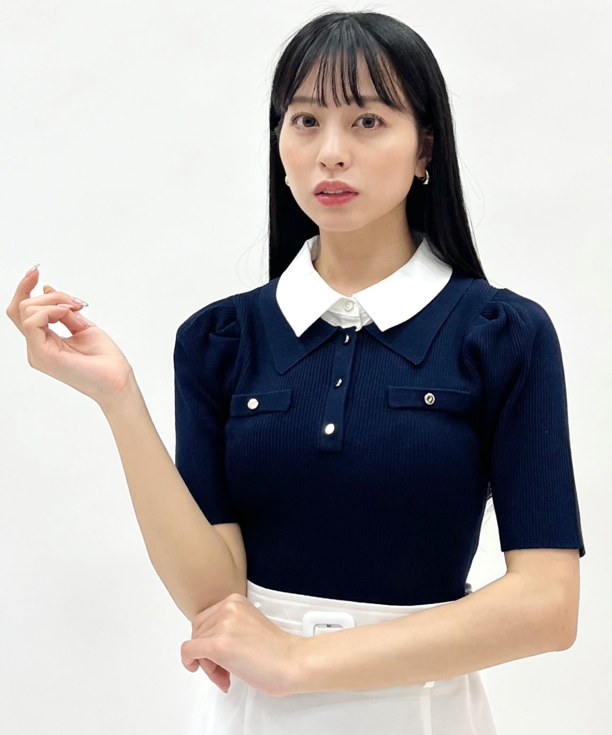 レイヤードカラーリブニット