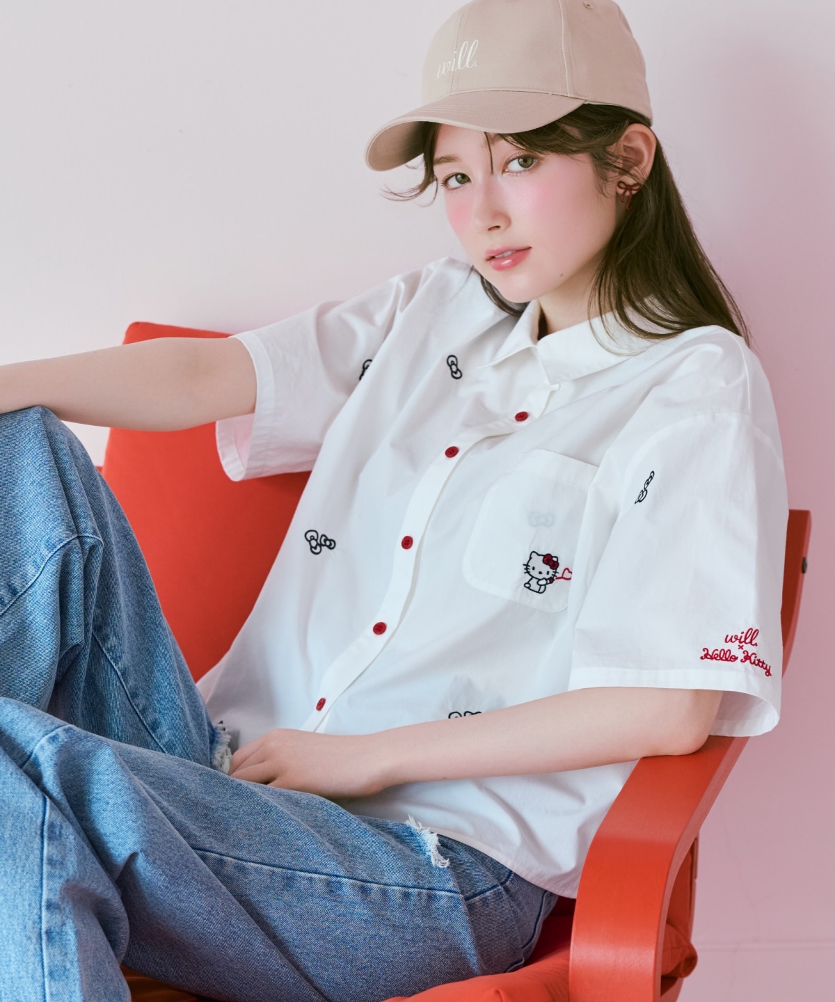【8/7(fri)20時発売】WILLSELECTION×HELLO KITTY 刺繍クロップドシャツ