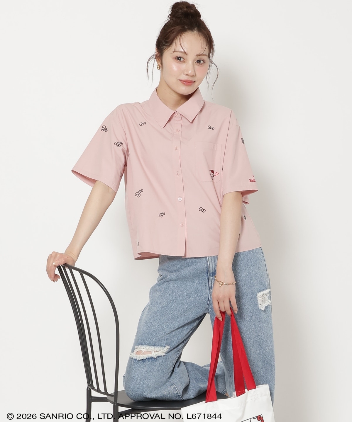 【8/7(fri)20時発売】WILLSELECTION×HELLO KITTY 刺繍クロップドシャツ