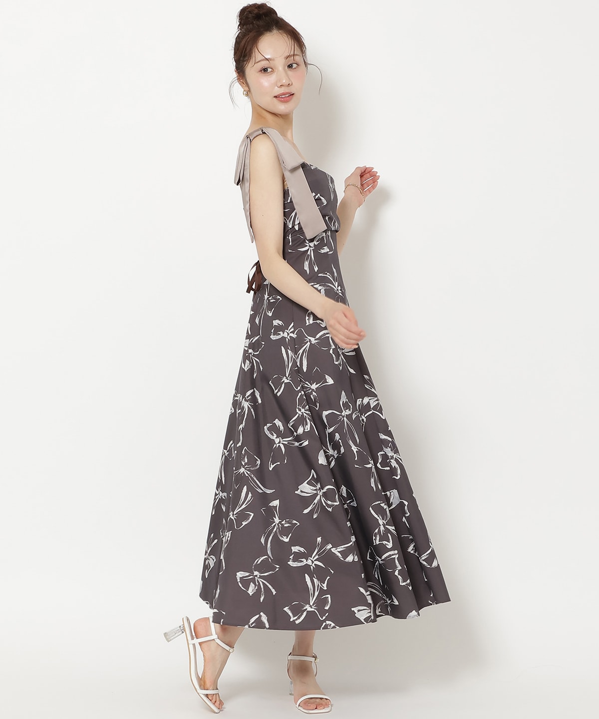【8/7(fri)20時発売】リボンプリントアシメショルダーキャミワンピース