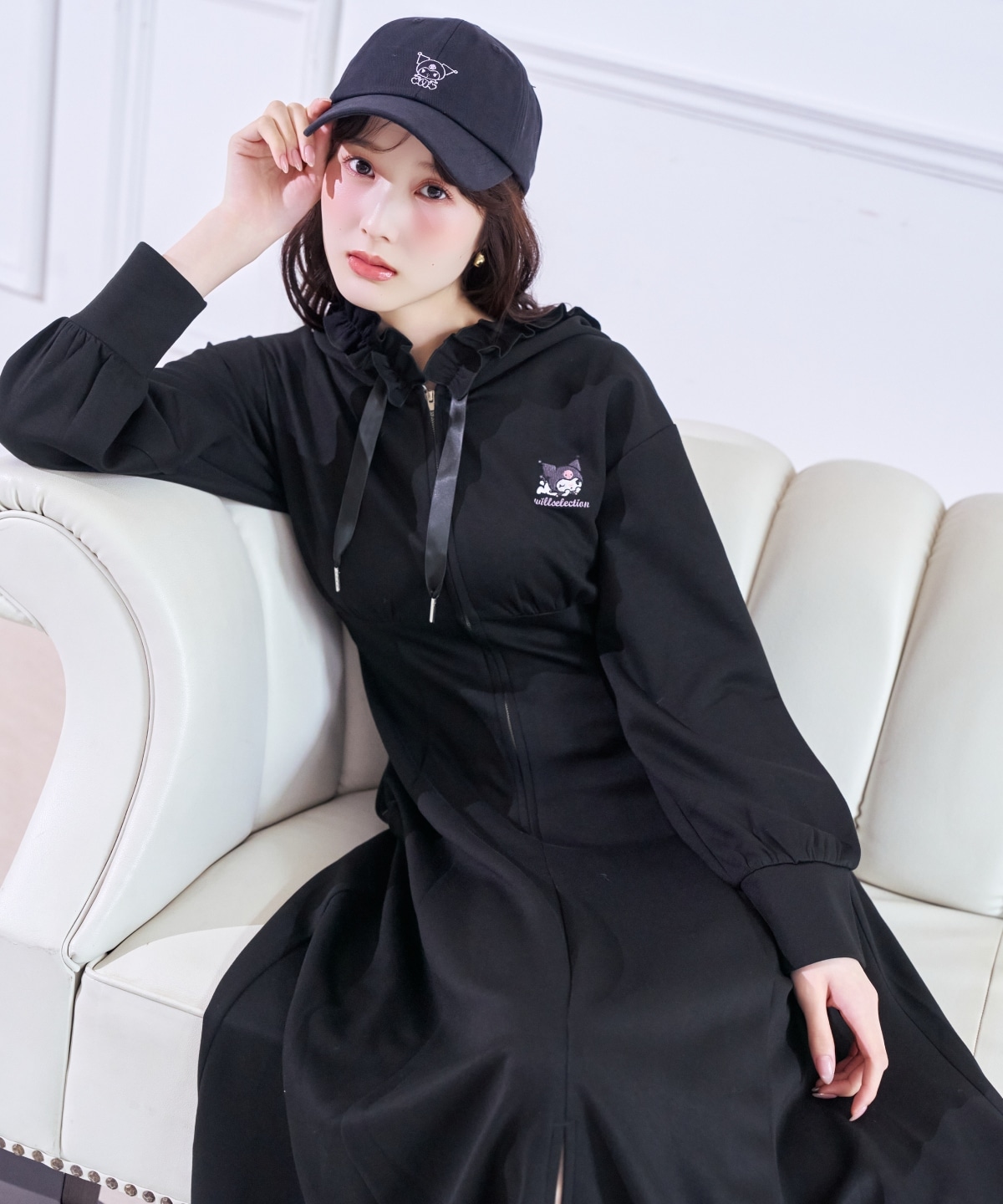 【9/17(thu)10時発売】WILLSELECTION×マイメロディ&クロミ 刺繍フリルフードパーカーワンピース