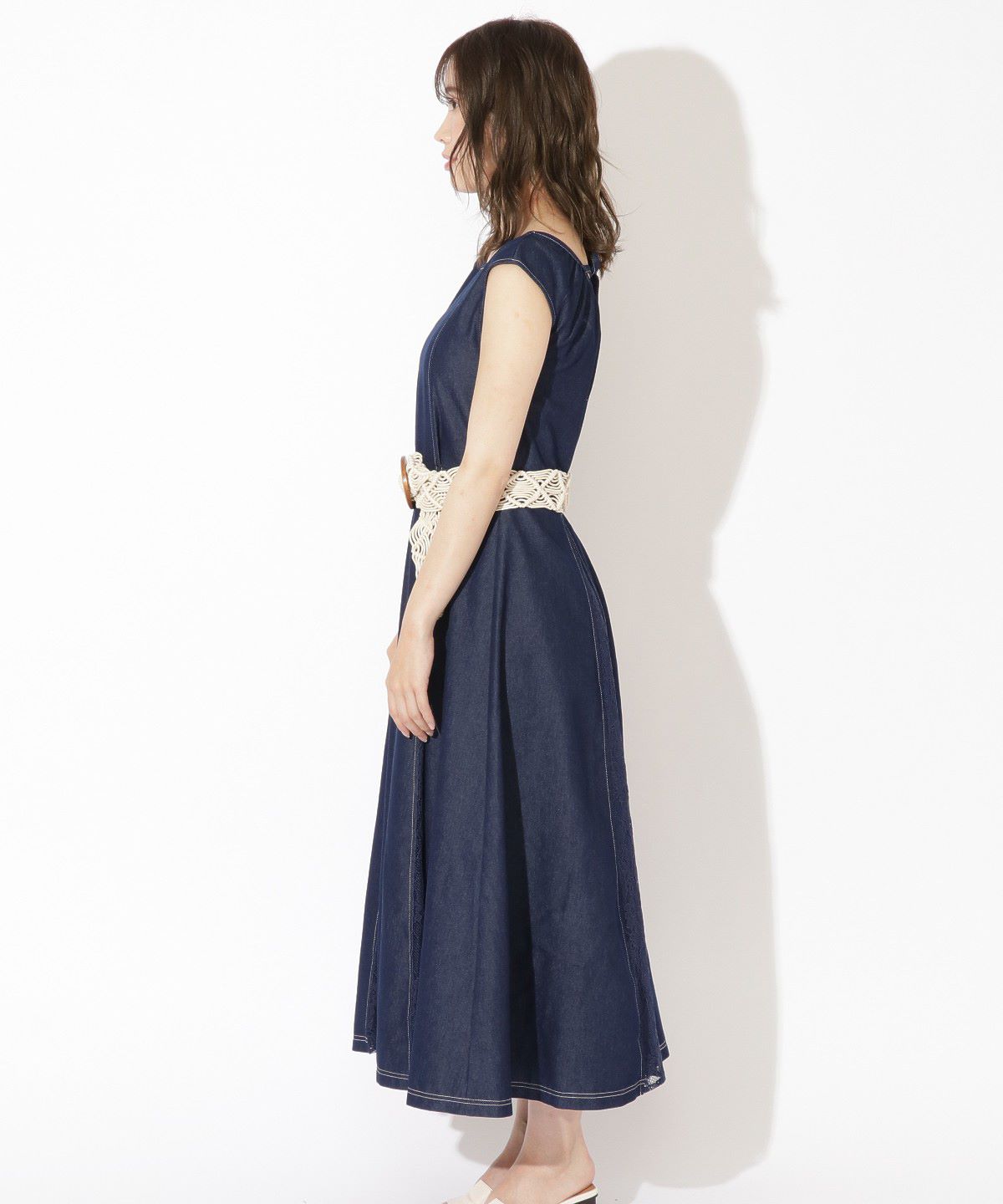 メッシュベルト付きレース切り替えデニムワンピース M ブルー And Couture 公式オンラインショップ バーンデストローズ