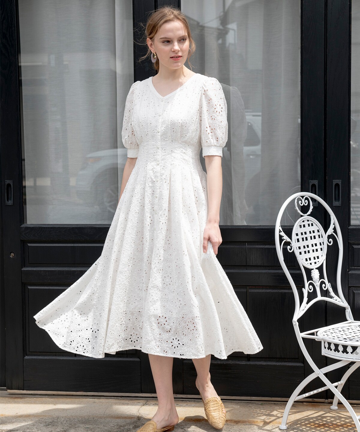 フロントボタンvネックレースワンピース M 白 オフ白 And Couture 公式オンラインショップ バーンデストローズ