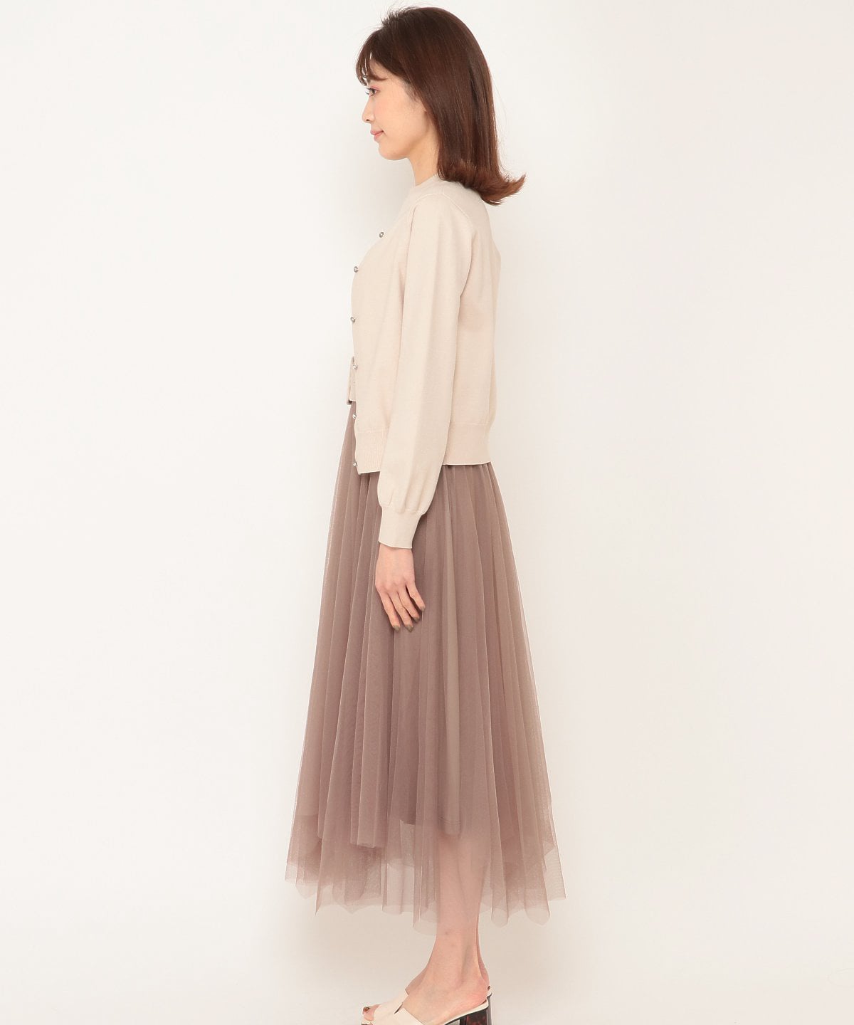 カーディガン付きイレヘムチュールドッキングワンピース M ベージュ And Couture 公式オンラインショップ バーンデストローズ