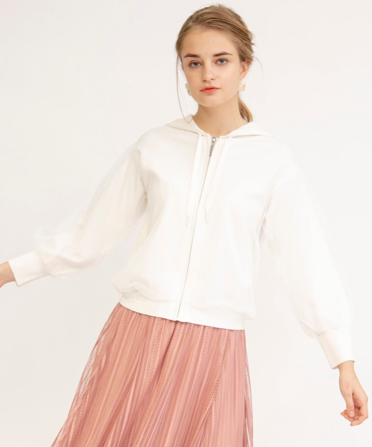 総チュールジップアップニットパーカー M 白 オフ白 And Couture 公式オンラインショップ バーンデストローズ