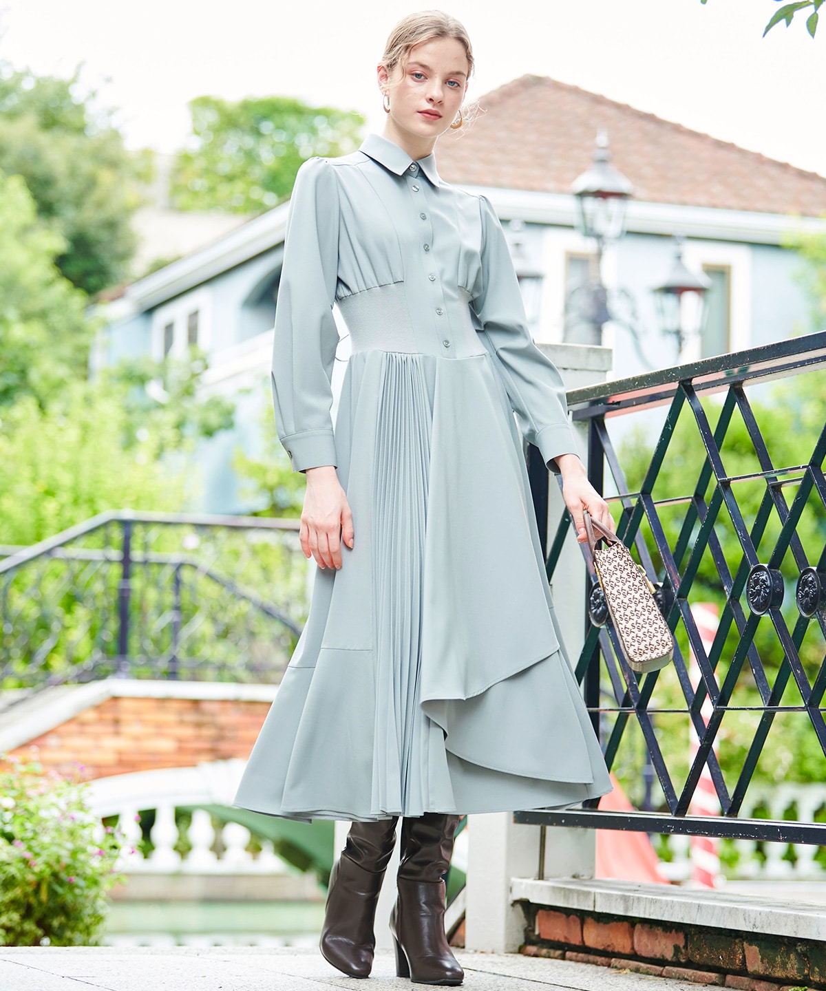 ウエストリブアシメプリーツシャツワンピース (M 【NEW COLOR