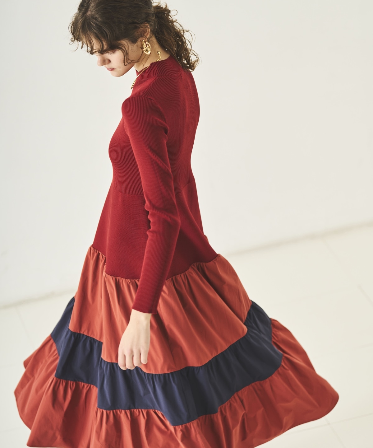 布帛ティアードドッキングワンピース